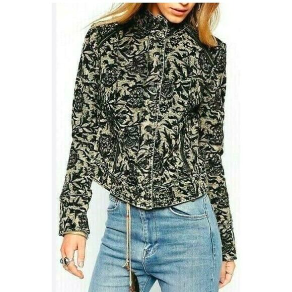 Free People Follow the Flock velvet burnout moto jacket olive and black size 2 - Picture 3 of 12